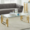 rectangle glass coffee table with gold accent legs in home