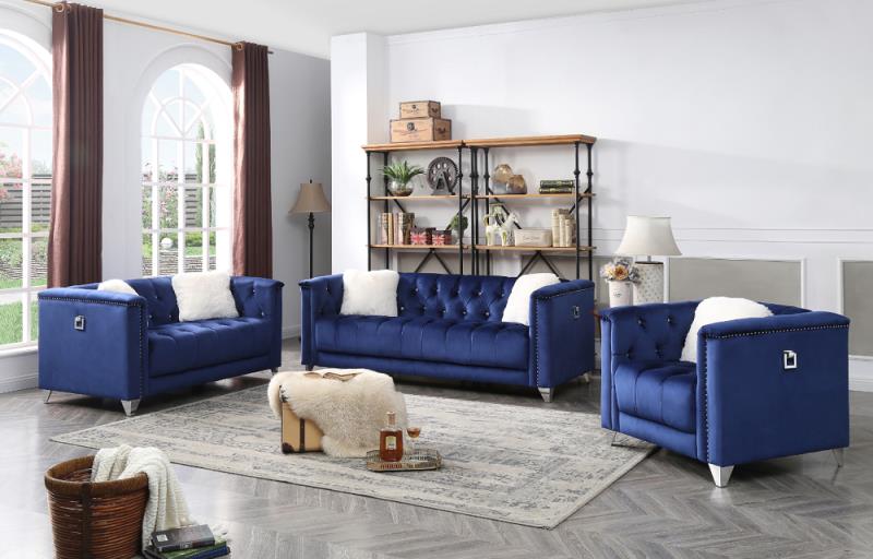 4244 Blue Sofa Set 3 Pcs