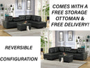 107 Black Reversible Sectional With Free Storage Ottoman