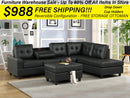 107 Black Reversible Sectional With Free Storage Ottoman