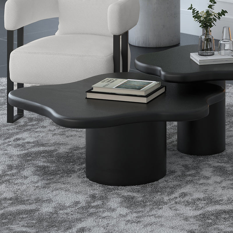 Mayal Small Black Mango Wood Coffee Table, Unique Freeform Design