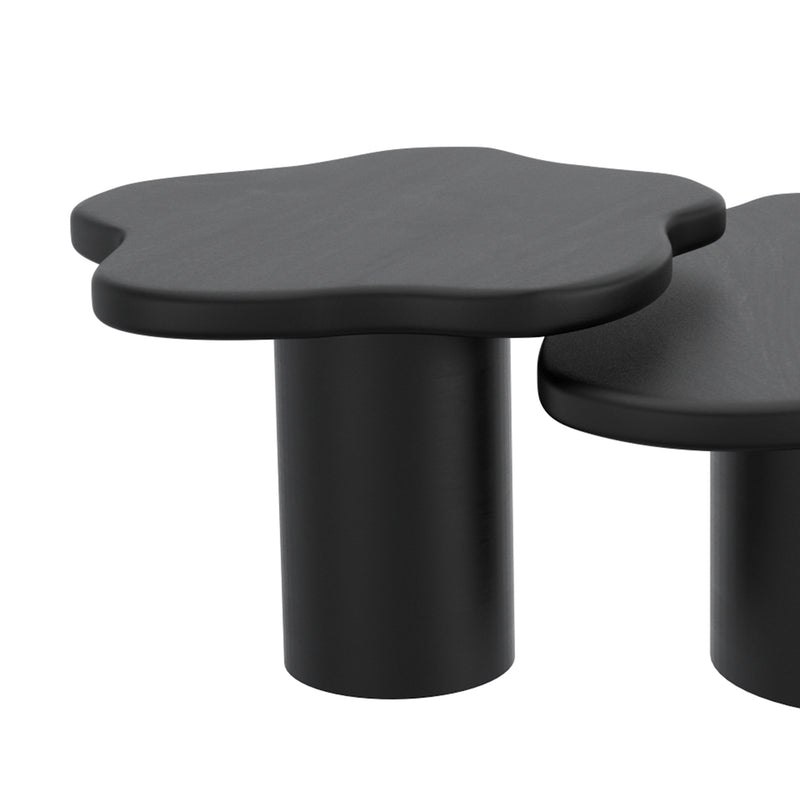 Mayal Small Black Mango Wood Coffee Table, Unique Freeform Design