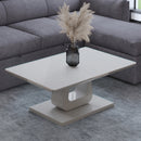 Corvus Rectangular Coffee Table: Warm Grey, Tempered Glass, U-Shaped Pedestal Base