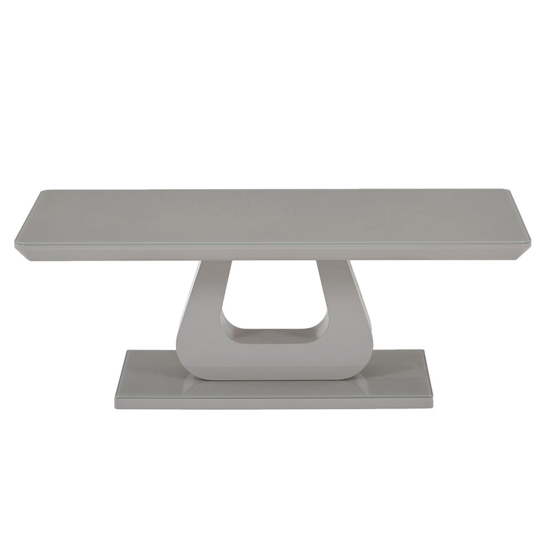 Corvus Rectangular Coffee Table: Warm Grey, Tempered Glass, U-Shaped Pedestal Base