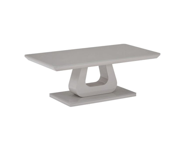 Corvus Rectangular Coffee Table: Warm Grey, Tempered Glass, U-Shaped Pedestal Base
