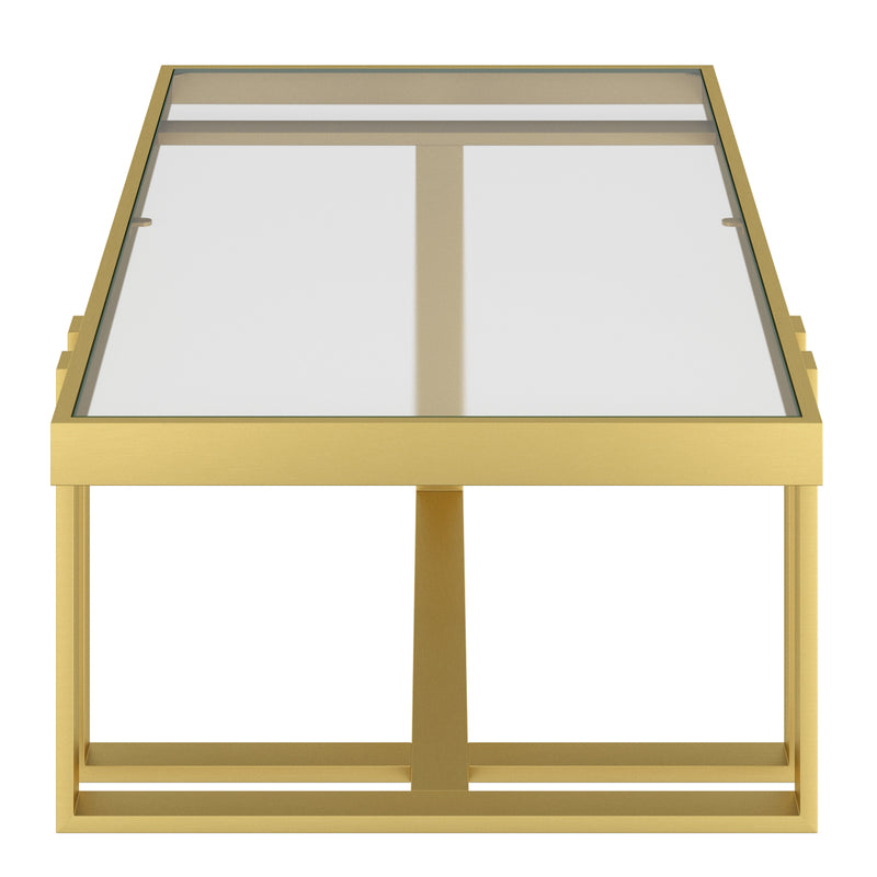 Paxton Rectangular Coffee Table: Contemporary, Brushed Gold, Tempered Glass Top