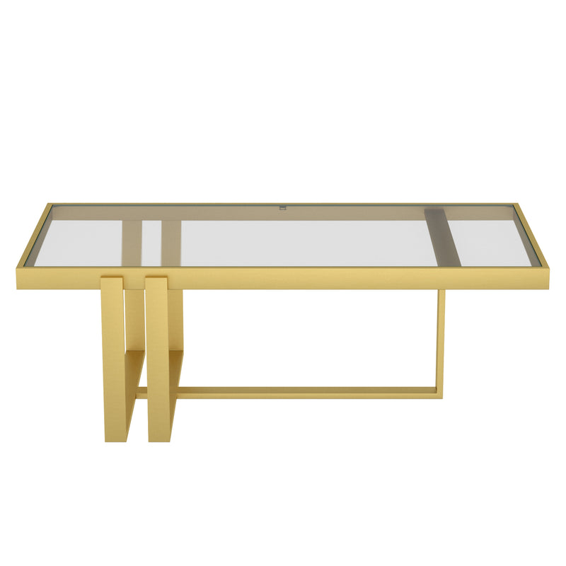 Paxton Rectangular Coffee Table: Contemporary, Brushed Gold, Tempered Glass Top