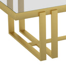 Paxton Rectangular Coffee Table: Contemporary, Brushed Gold, Tempered Glass Top