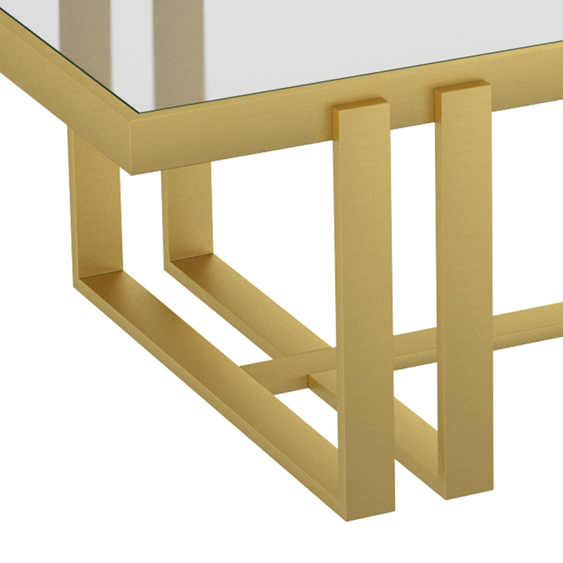 Paxton Rectangular Coffee Table: Contemporary, Brushed Gold, Tempered Glass Top