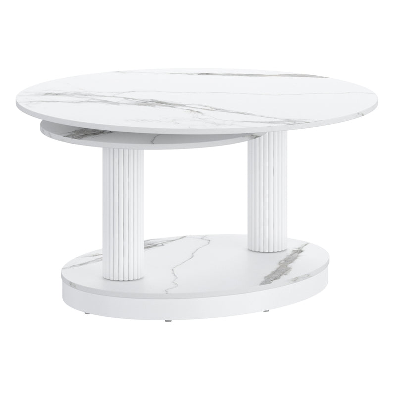 Elara Contemporary Expandable White Sintered Stone Coffee Table with Metal Base