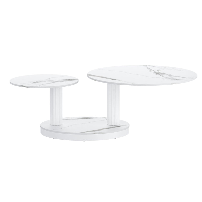 Elara Contemporary Expandable White Sintered Stone Coffee Table with Metal Base