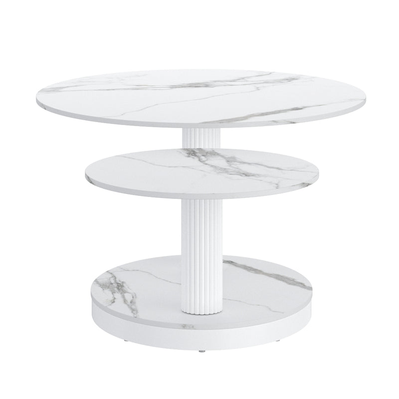 Elara Contemporary Expandable White Sintered Stone Coffee Table with Metal Base