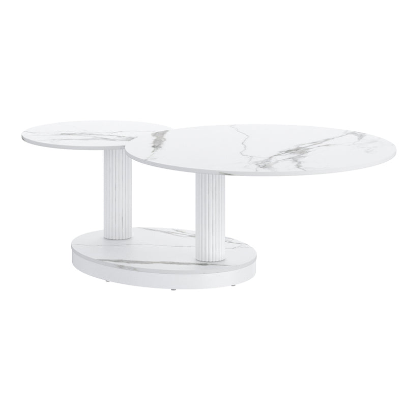 Elara Contemporary Expandable White Sintered Stone Coffee Table with Metal Base