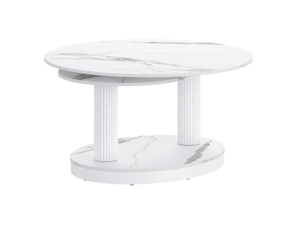 Elara Contemporary Expandable White Sintered Stone Coffee Table with Metal Base