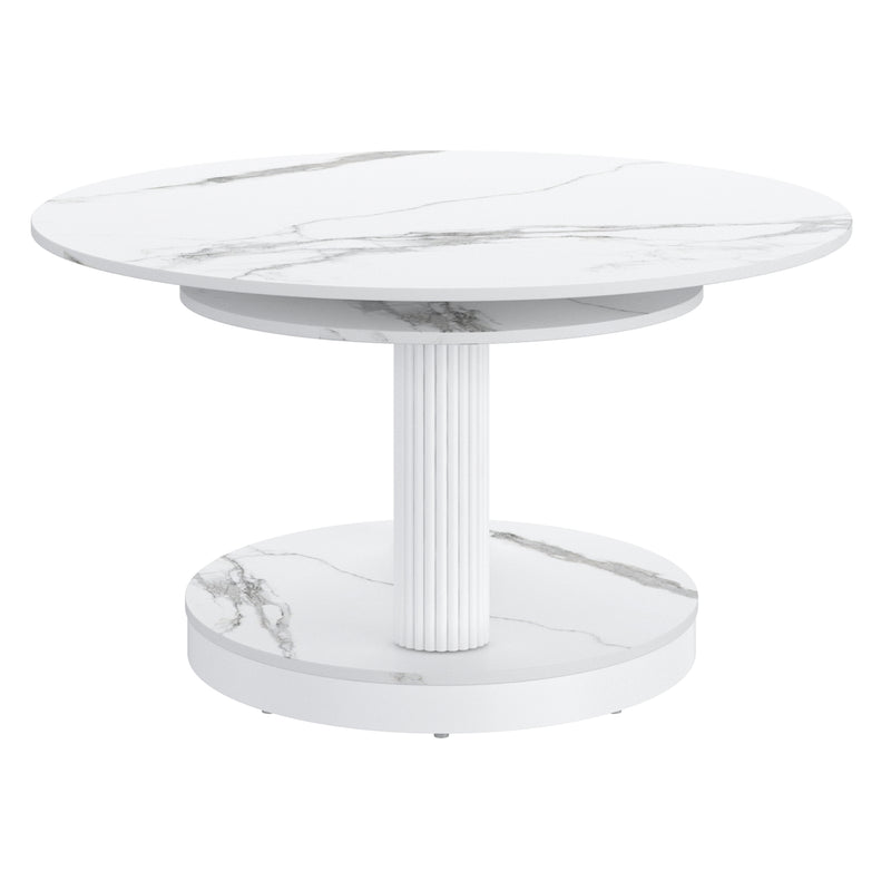 Elara Contemporary Expandable White Sintered Stone Coffee Table with Metal Base