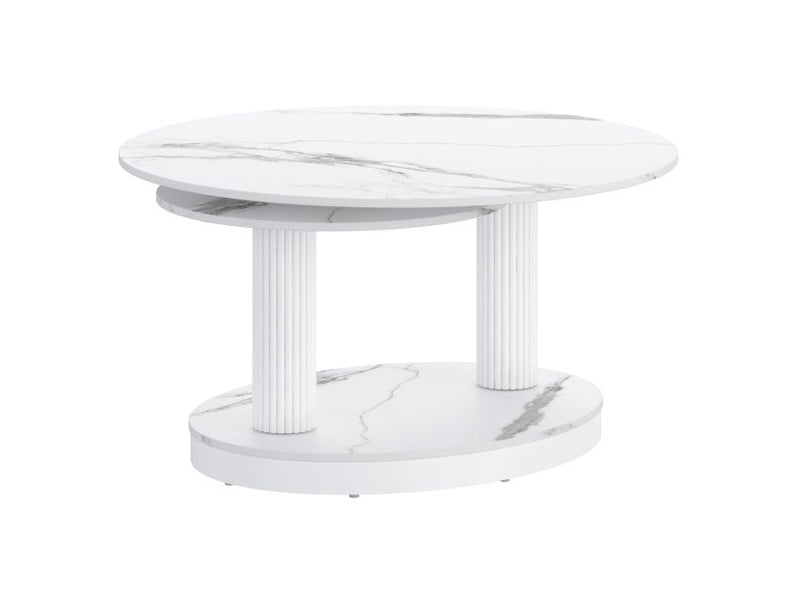 Elara Contemporary Expandable White Sintered Stone Coffee Table with Metal Base
