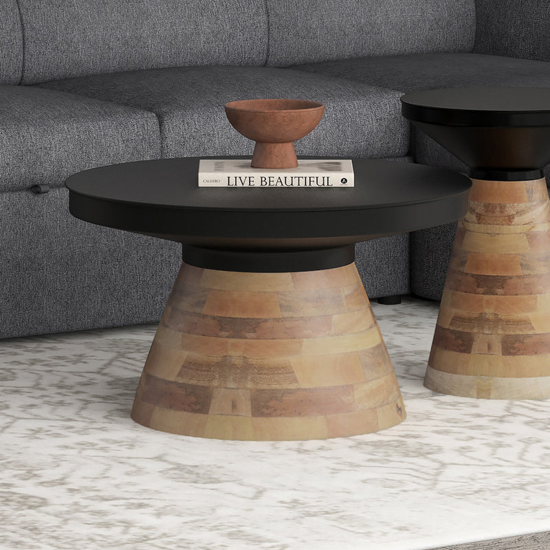 Boden Round Coffee Table in Black and Walnut - Mid-Century Modern Accent Table