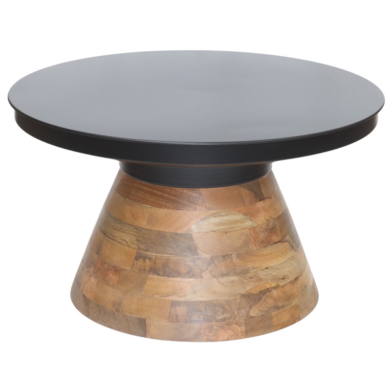 Boden Round Coffee Table in Black and Walnut - Mid-Century Modern Accent Table