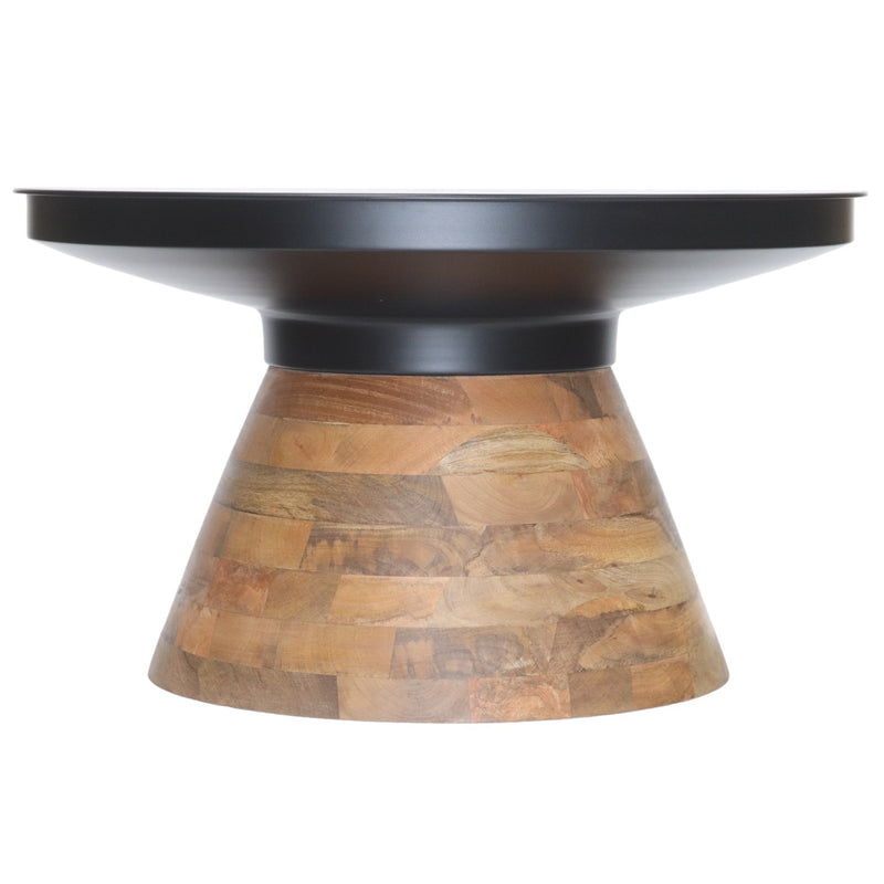 Boden Round Coffee Table in Black and Walnut - Mid-Century Modern Accent Table