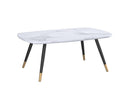 Emery Rectangular Coffee Table: White Faux Marble Top, Black & Gold Metal Legs