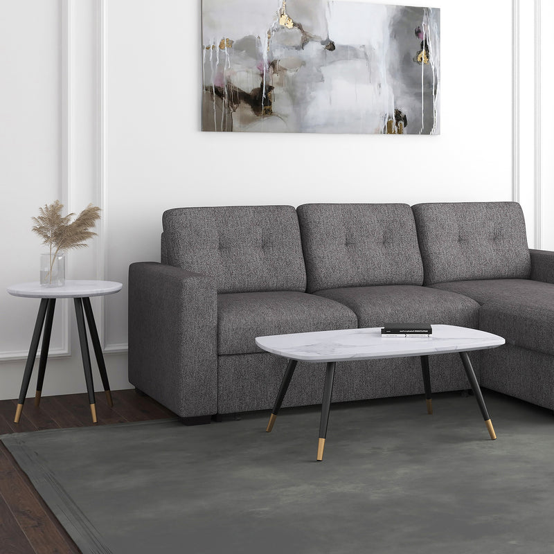 Emery Rectangular Coffee Table: White Faux Marble Top, Black & Gold Metal Legs