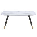 Emery Rectangular Coffee Table: White Faux Marble Top, Black & Gold Metal Legs