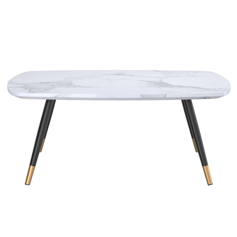 Emery Rectangular Coffee Table: White Faux Marble Top, Black & Gold Metal Legs
