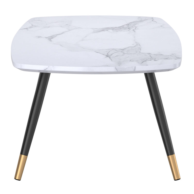 Emery Rectangular Coffee Table: White Faux Marble Top, Black & Gold Metal Legs