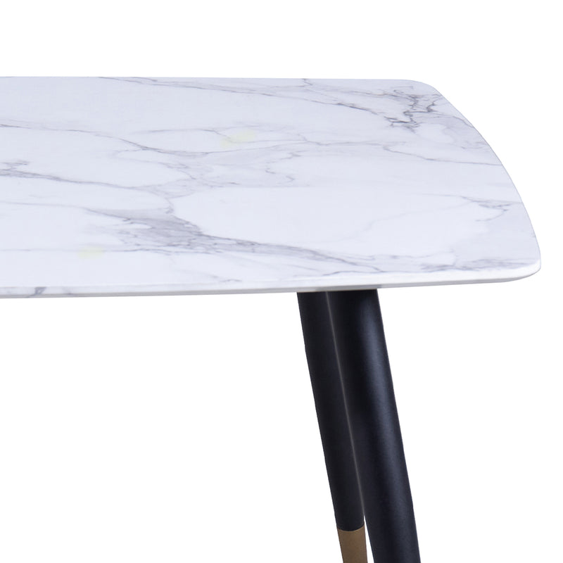 Emery Rectangular Coffee Table: White Faux Marble Top, Black & Gold Metal Legs