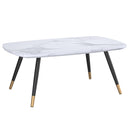 Emery Rectangular Coffee Table: White Faux Marble Top, Black & Gold Metal Legs
