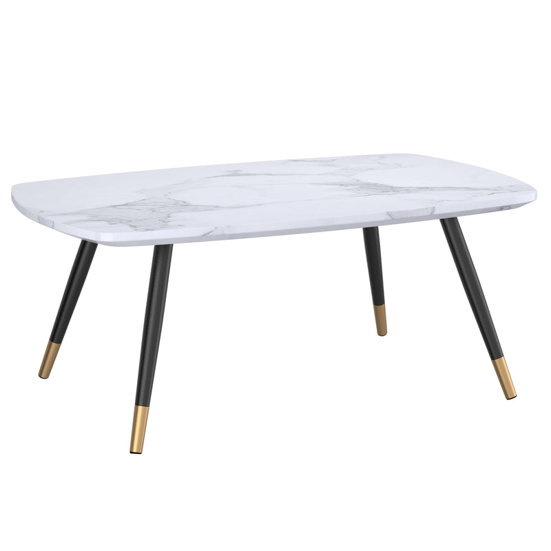 Emery Rectangular Coffee Table: White Faux Marble Top, Black & Gold Metal Legs