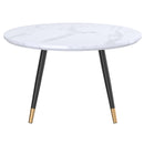 Emery Round White Faux Marble Coffee Table with Black Gold Legs
