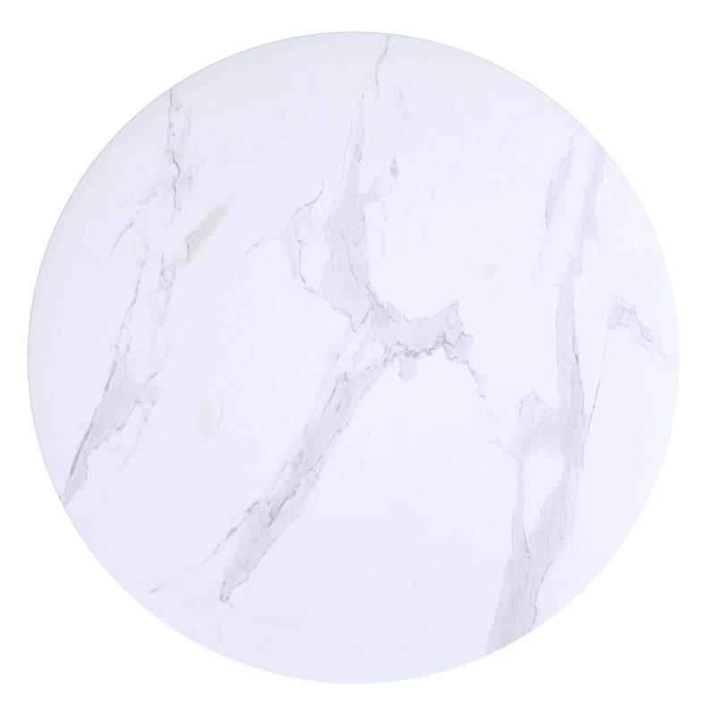 Emery Round White Faux Marble Coffee Table with Black Gold Legs