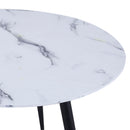 Emery Round White Faux Marble Coffee Table with Black Gold Legs
