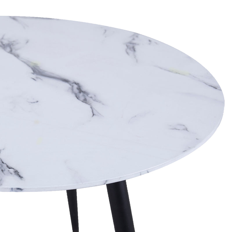 Emery Round White Faux Marble Coffee Table with Black Gold Legs
