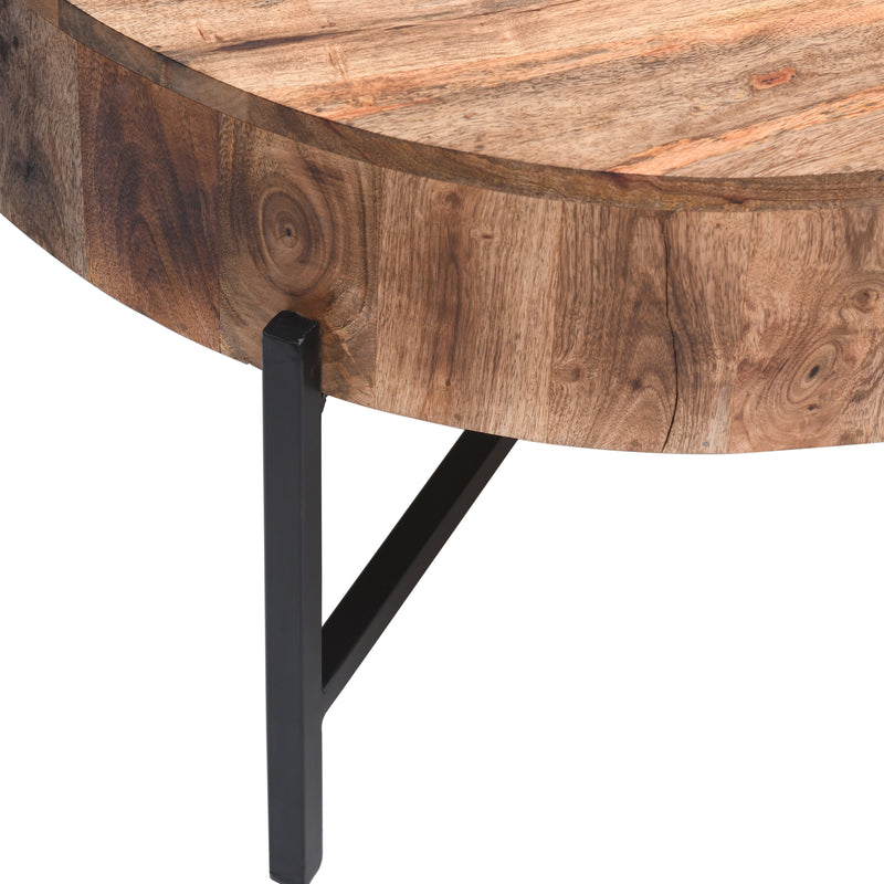 Blox Round Coffee Table: Industrial-Inspired Natural Mango Wood & Black Iron