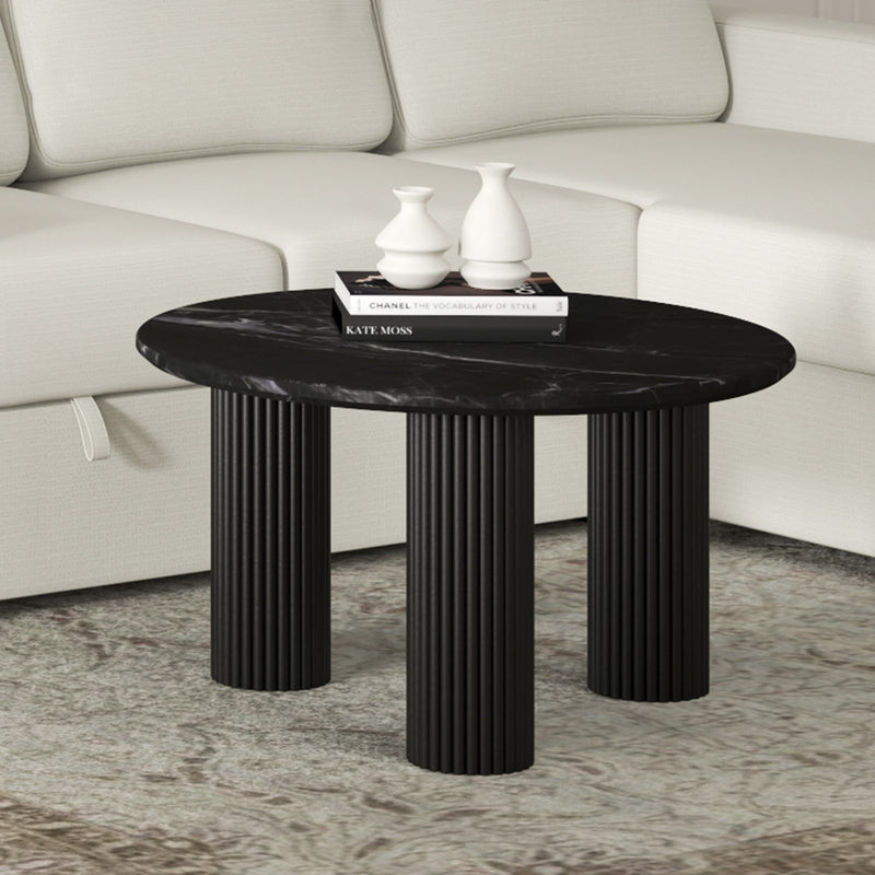 Jilsa Black Marble Top Coffee Table with Solid Mango Wood Base