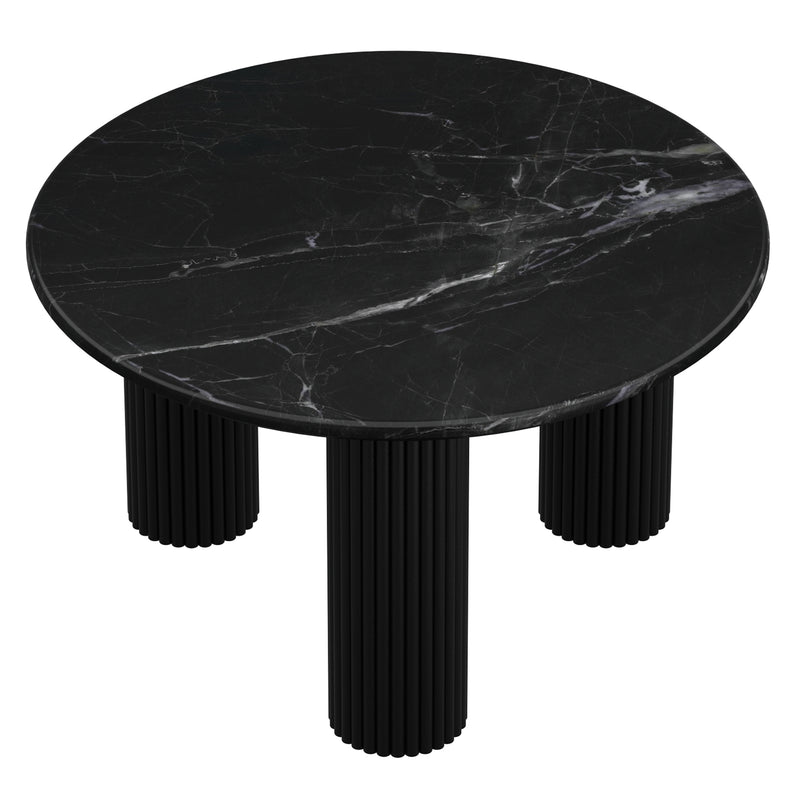 Jilsa Black Marble Top Coffee Table with Solid Mango Wood Base