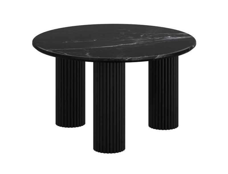 Jilsa Black Marble Top Coffee Table with Solid Mango Wood Base