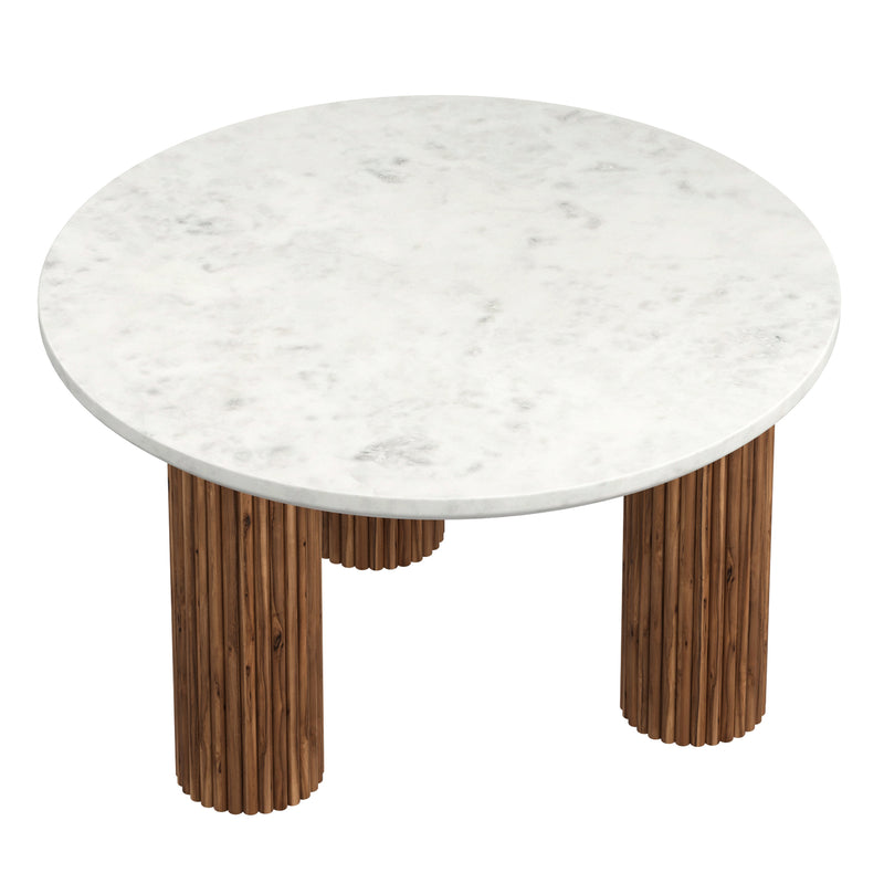 Jilsa Mid-Century Modern Round Coffee Table with Walnut Reeded Base