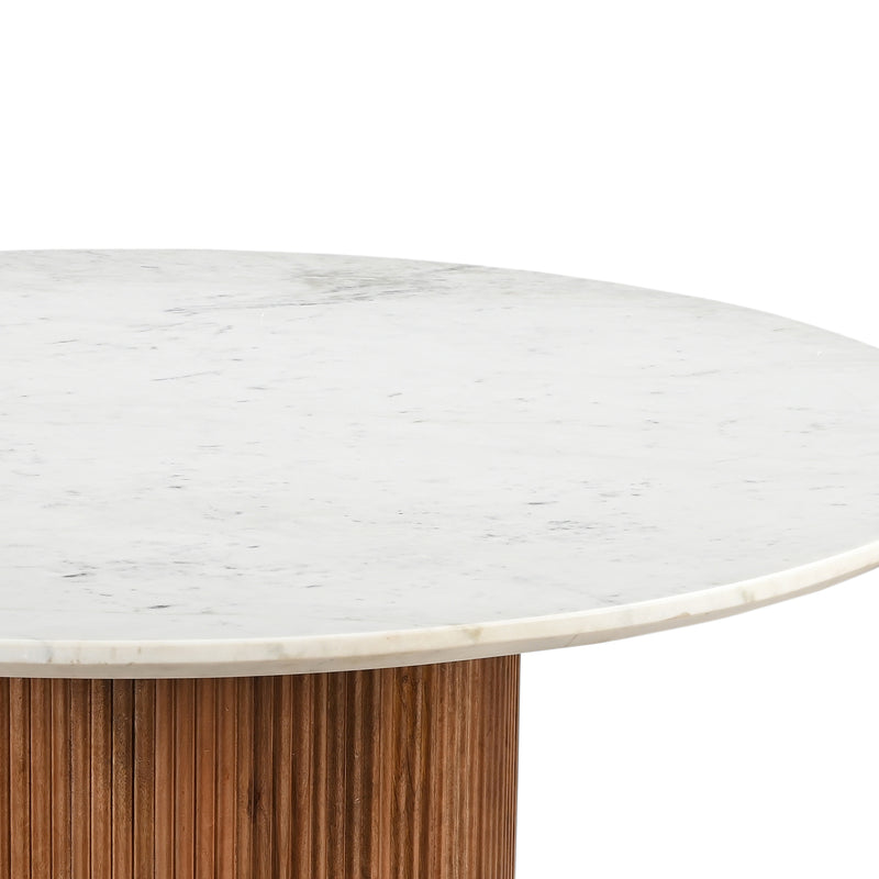 Jilsa Mid-Century Modern Round Coffee Table with Walnut Reeded Base