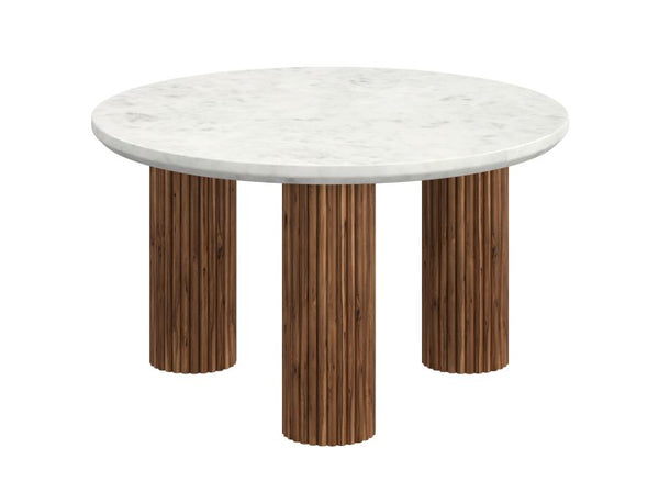 Jilsa Mid-Century Modern Round Coffee Table with Walnut Reeded Base