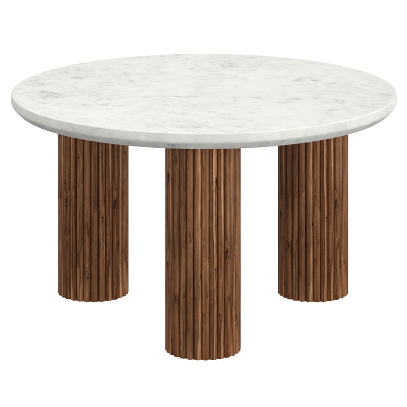 Jilsa Mid-Century Modern Round Coffee Table with Walnut Reeded Base