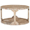 Avni Round Coffee Table: Distressed Natural Solid Mango Wood, Two-Tier Design