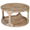 Avni Round Coffee Table: Distressed Natural Solid Mango Wood, Two-Tier Design