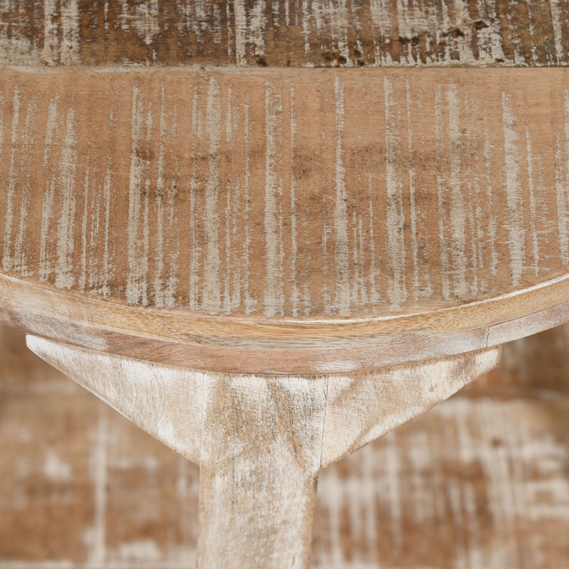 Avni Round Coffee Table: Distressed Natural Solid Mango Wood, Two-Tier Design