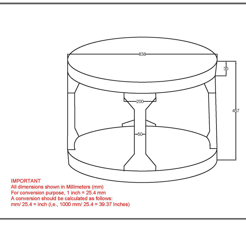 Avni Round Coffee Table: Distressed Natural Solid Mango Wood, Two-Tier Design