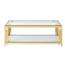 Estrel Rectangular Coffee Table: Contemporary Gold Finish, Two-Tier Glass Design
