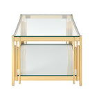 Estrel Rectangular Coffee Table: Contemporary Gold Finish, Two-Tier Glass Design
