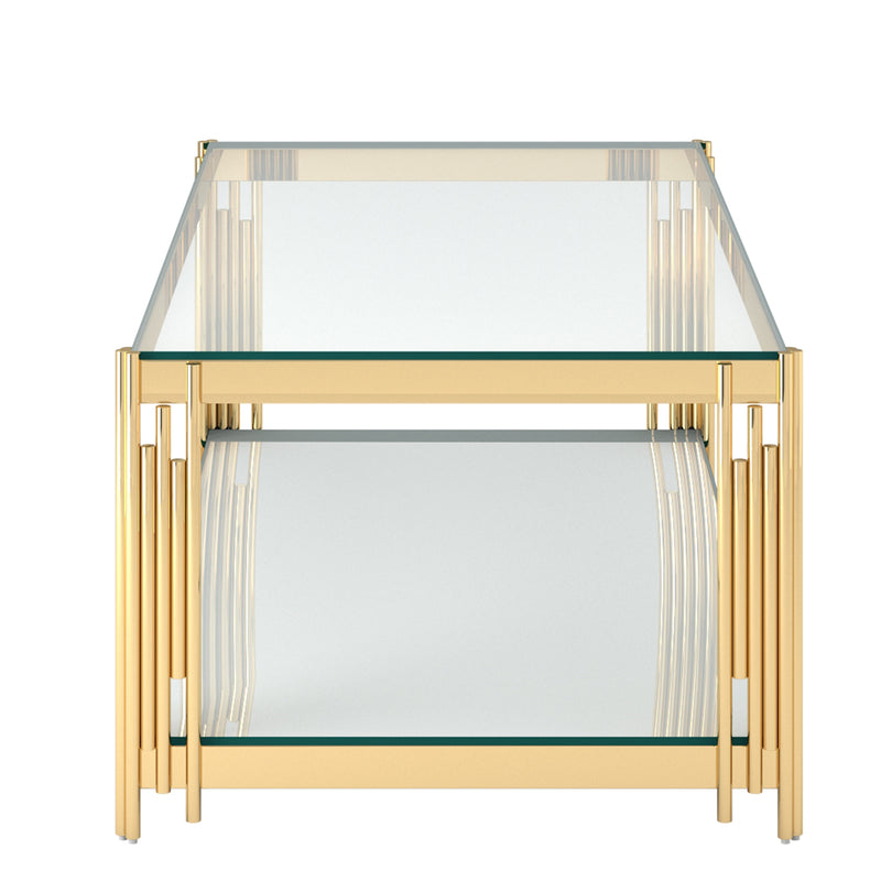 Estrel Rectangular Coffee Table: Contemporary Gold Finish, Two-Tier Glass Design